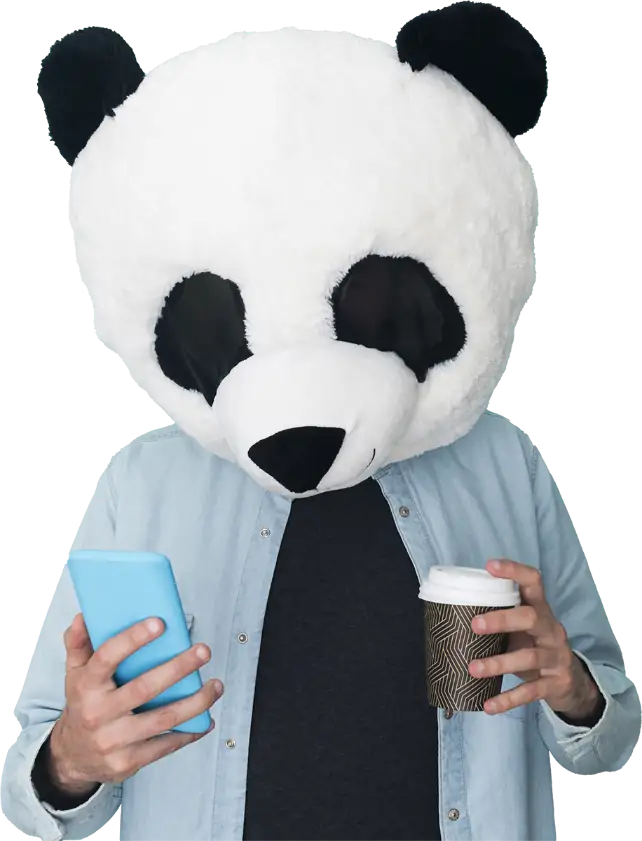 Panda mascot welcoming you to get in touch